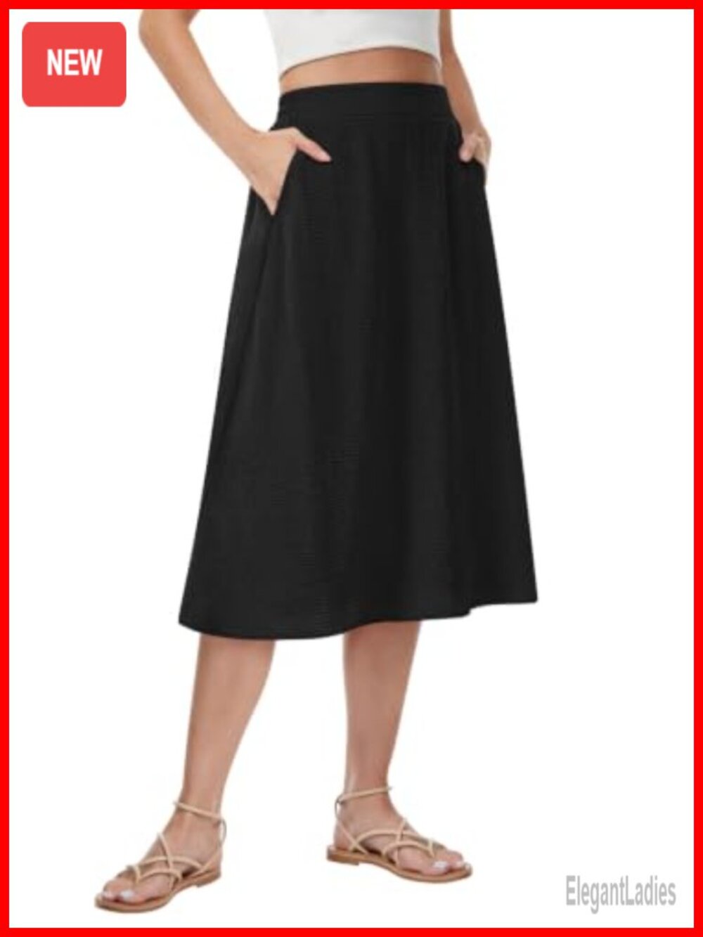 Leafsay Womens Midi Skirt A-Line High Waist Pleated Lightweight Polyester